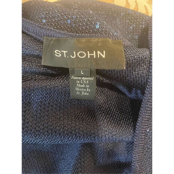 St. John Blue Knit Cardigan Coat Sequin Sparkle Size Large - Picture 7 of 8
